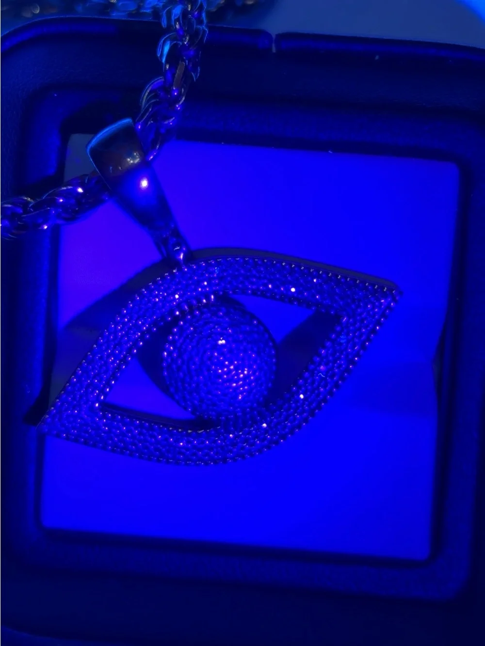 Gold-Tone Rope Chain Necklace with Pave Eye Pendant
